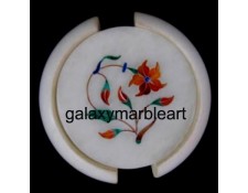 Marble inlay coaster set with cornelian flower 3.5" Cs-30